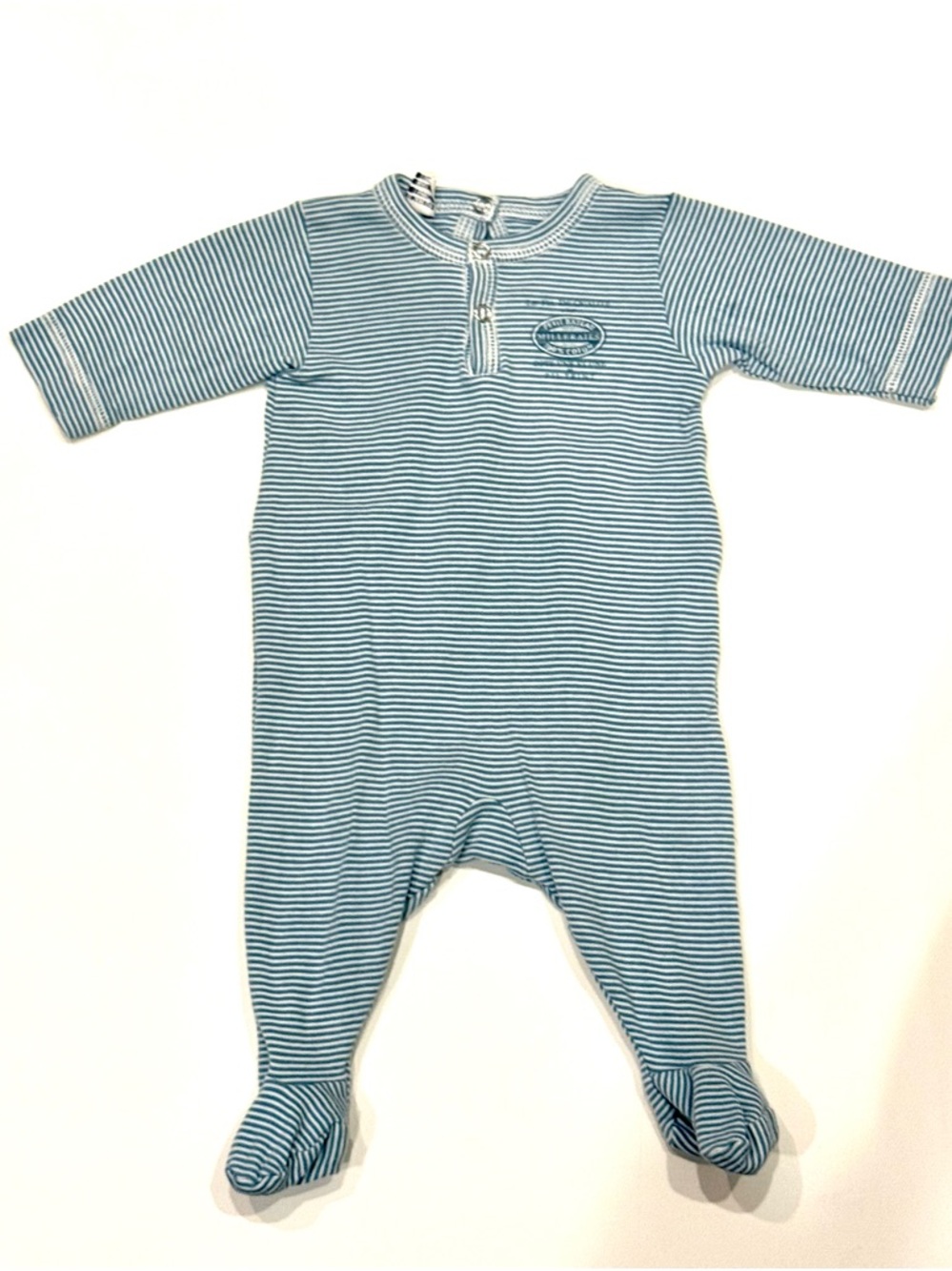 Petit Bateau Newborn Blue & White Stripe Footed Sleeper EUC
